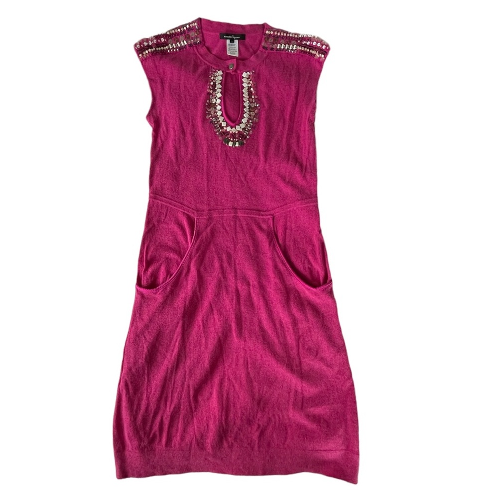 Nanette Lepore Beaded Sequin Dress Sheath Hot Pink Knit Barbie Dress Barbiecore